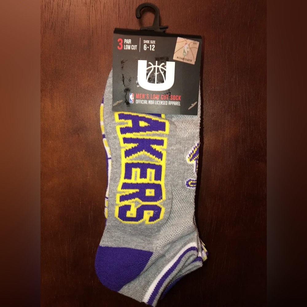 NBA Ultra Game Los Angeles Lakers Men’s Low Cut Socks - 3 Pair - Shoe Size 6-12